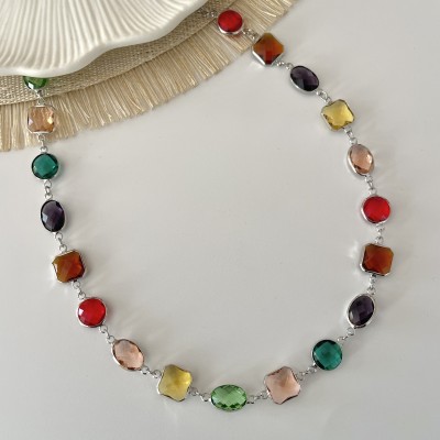 COLLANA ZIRCONIA MULTICOLOR SILVER