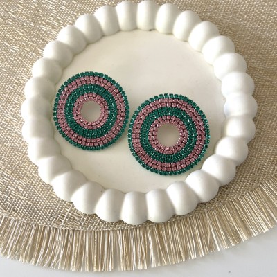 ORECCHINI BOTTONE PINK&GREEN