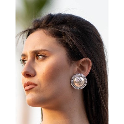 ORECCHINI BOTTONE MONETA  ARGENTO ZIRCONATO