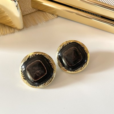ORECCHINI MAXI BOTTONE CIOCCOLATO