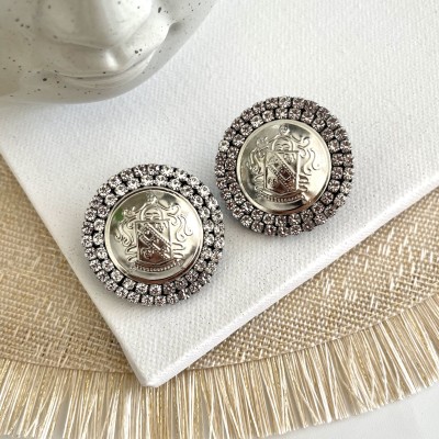 ORECCHINI BOTTONE MONETA  ARGENTO ZIRCONATO